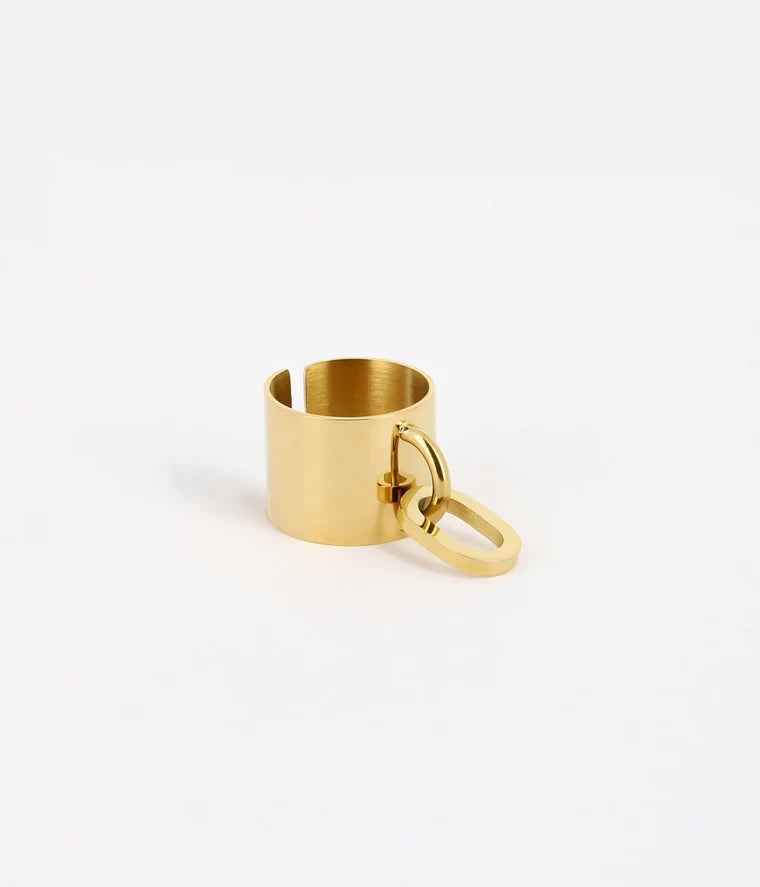 Bague Gin Zag dorée large ajustable avec maillon mobile