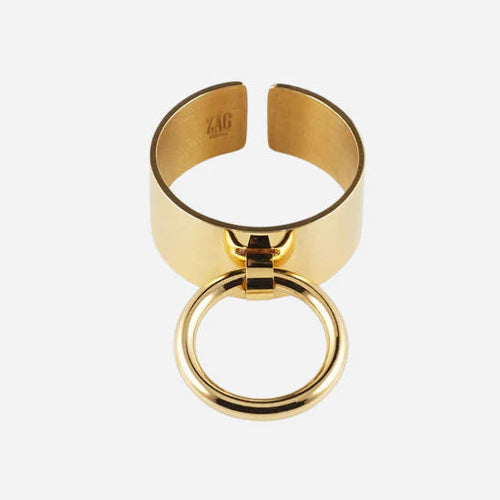 Bague Ginza Zag dorée large ajustable avec anneau mobile