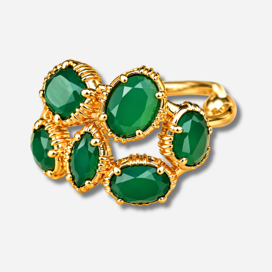 Bague Grappe GM Au Fil de Lo en onyx vert naturel facetté et monture dorée – Divinity Sète