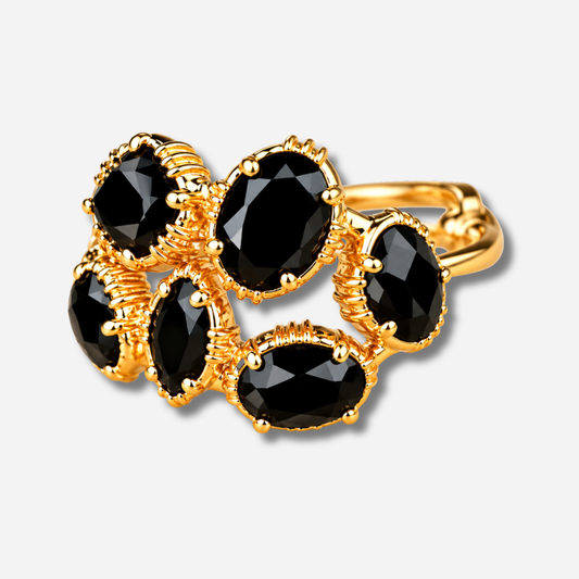 Bague Grappe GM Au Fil de Lo en spinelle noire facettée et monture dorée – Divinity Sète