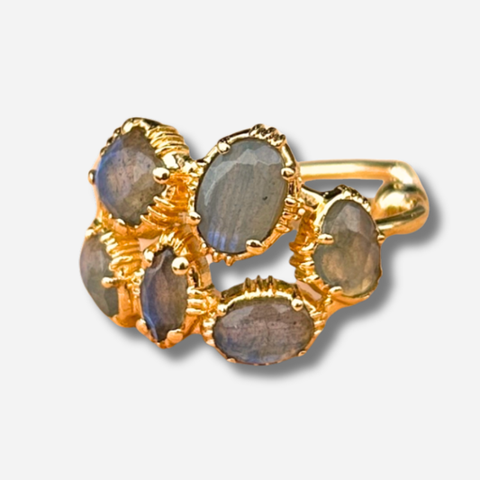 Bague grappe labradorite Au Fil de Lo bague pierre naturelle bleue doree reglable femme bijou volumineux