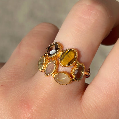 Bague multi pierres oeil de tigre bijou femme doré