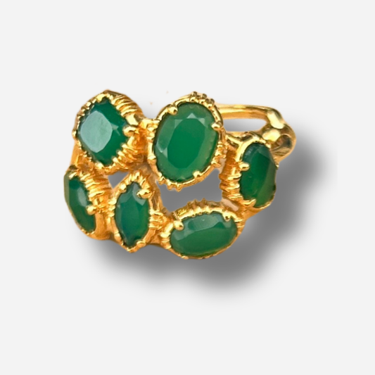 Bague grappe onyx vert GM Au Fil de Lo bague pierre verte reglable femme dorée