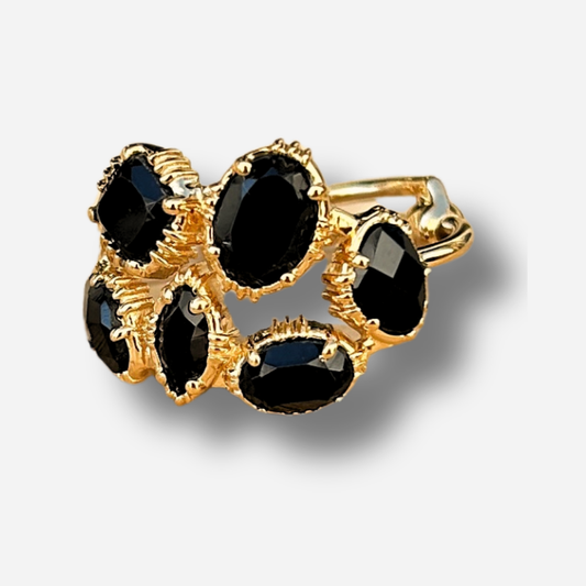 Bague grappe spinelle noire GM Au Fil de Lo bague pierre noire reglable femme dorée