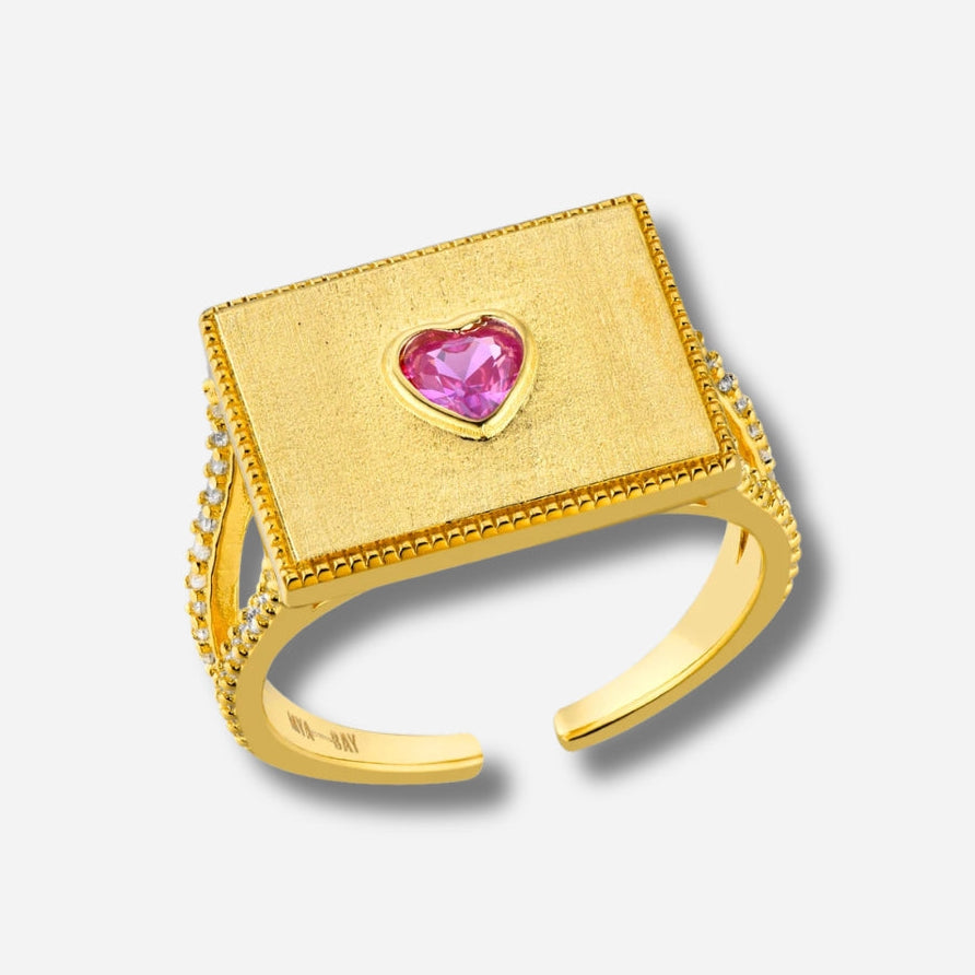 Bague Heart I Love You Mya Bay dorée avec cœur rose serti