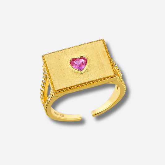 Bague Heart I Love You Mya Bay dorée avec cœur rose serti
