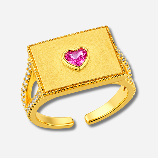 Bague Heart I Love You Mya Bay dorée avec cœur rose serti