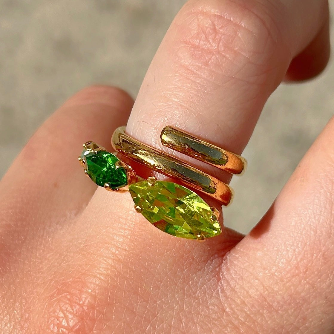 Bague verte et jaune Crézus dorée