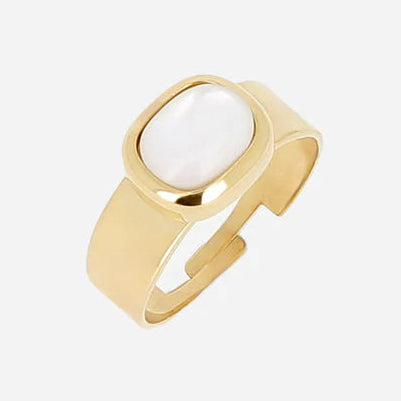 Bague Hyota ZAG acier doré nacre blanche ajustable bijou femme minimaliste Divinity Sète