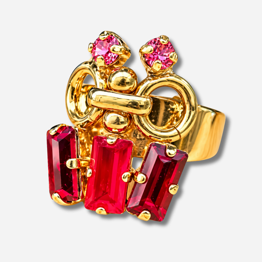 Bague Iseria Rouge Crézus pierres rouges doré réglable