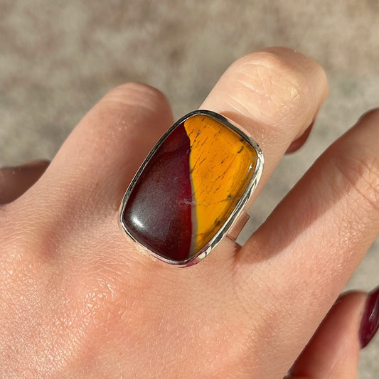 Bague jaspe mokaite rectangle argent 925 rouge jaune pierre naturelle