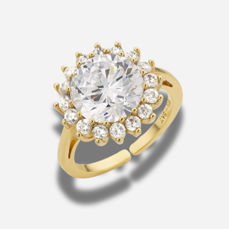 Bague Juliette Mya Bay dorée avec pierre centrale et cristaux
