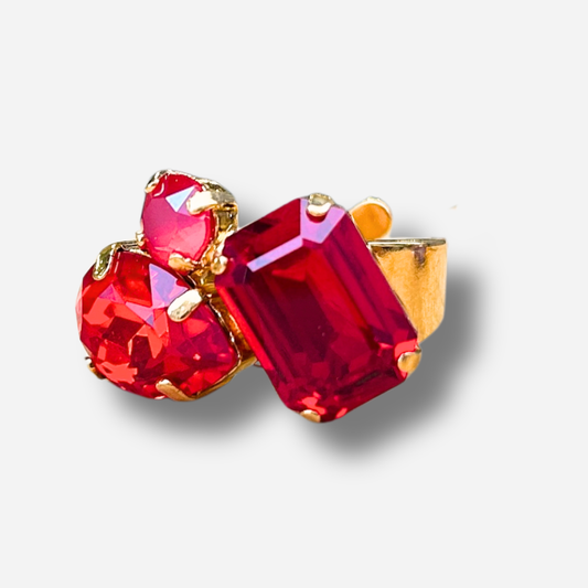 Bague Kaina Cerise Crézus pierres rouge cerise doré réglable
