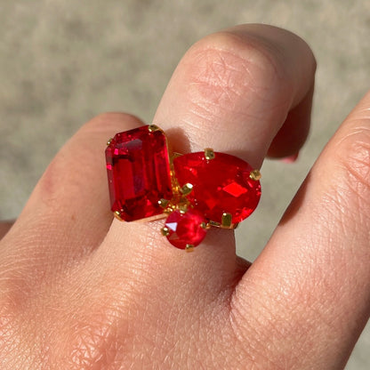 Bague Kaina Cerise Crézus pierres rouge cerise doré réglable