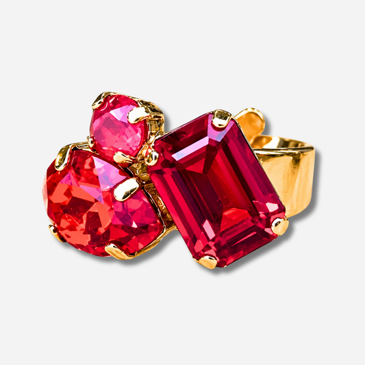 Bague Kaina Cerise Crézus pierres rouge cerise doré réglable