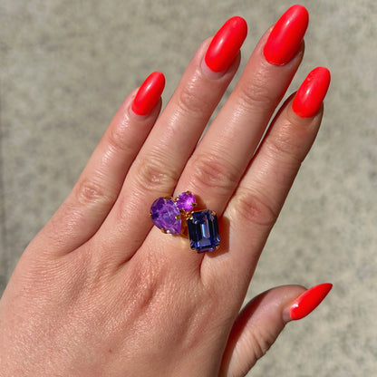 Bague violette et bleue Crézus dorée