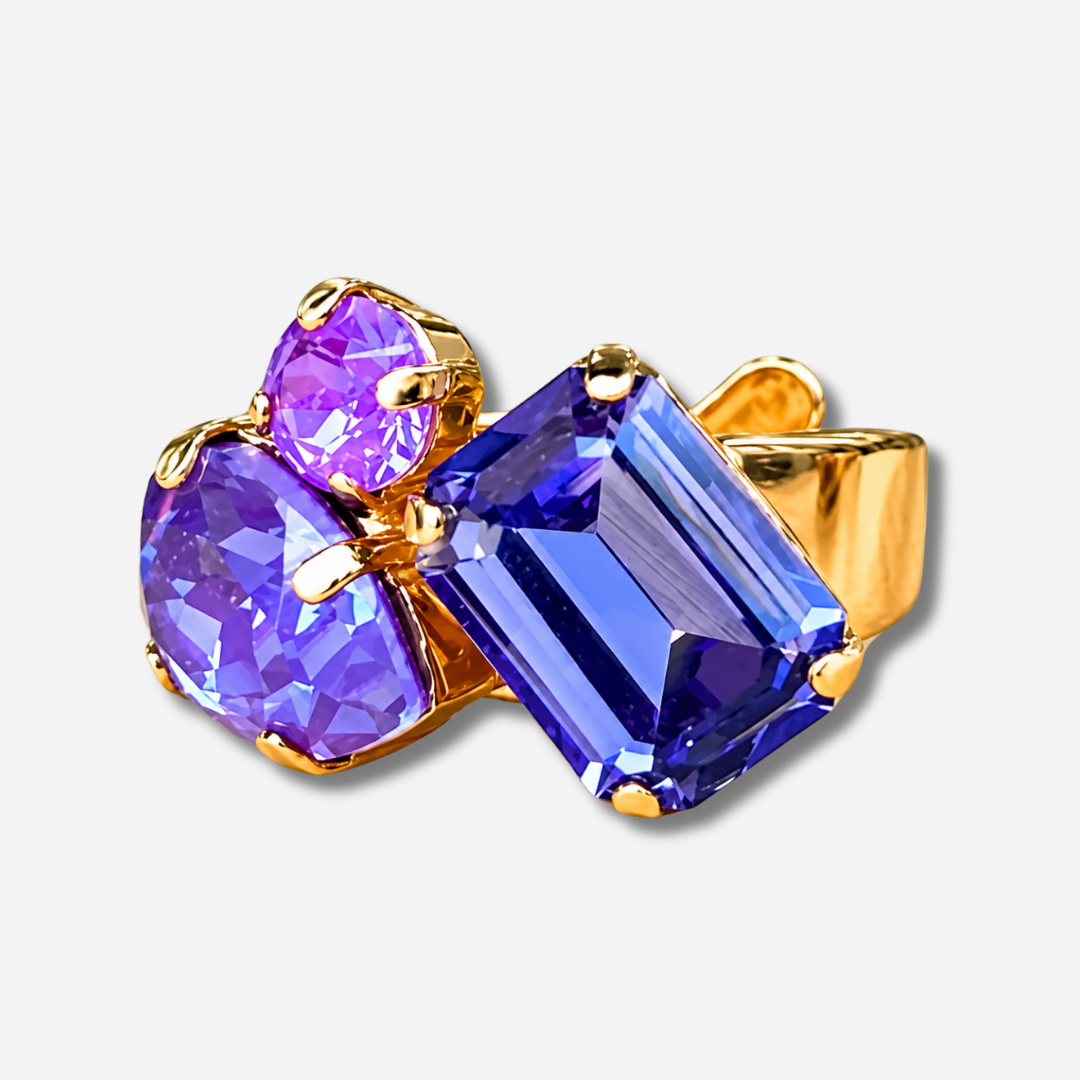 Bague Kaina Lila Crézus pierres violet bleu doré réglable