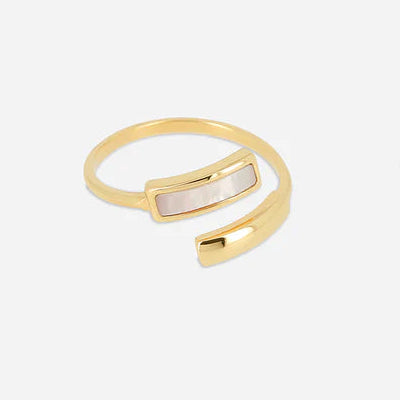 Bague Khais ZAG acier doré nacre blanche ajustable bijou femme fin graphique Divinity Sète