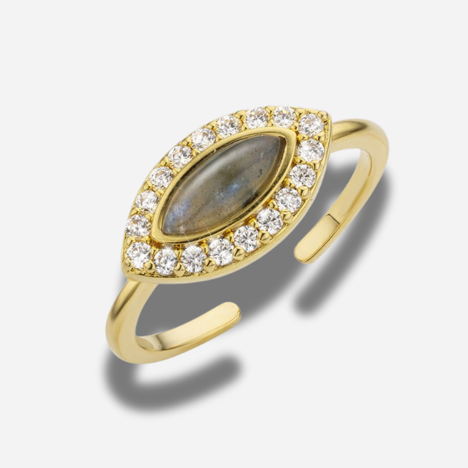 Bague Labradorite Mya Bay dorée motif œil et pierre naturelle
