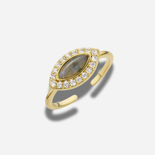 Bague Labradorite Mya Bay dorée motif œil et pierre naturelle
