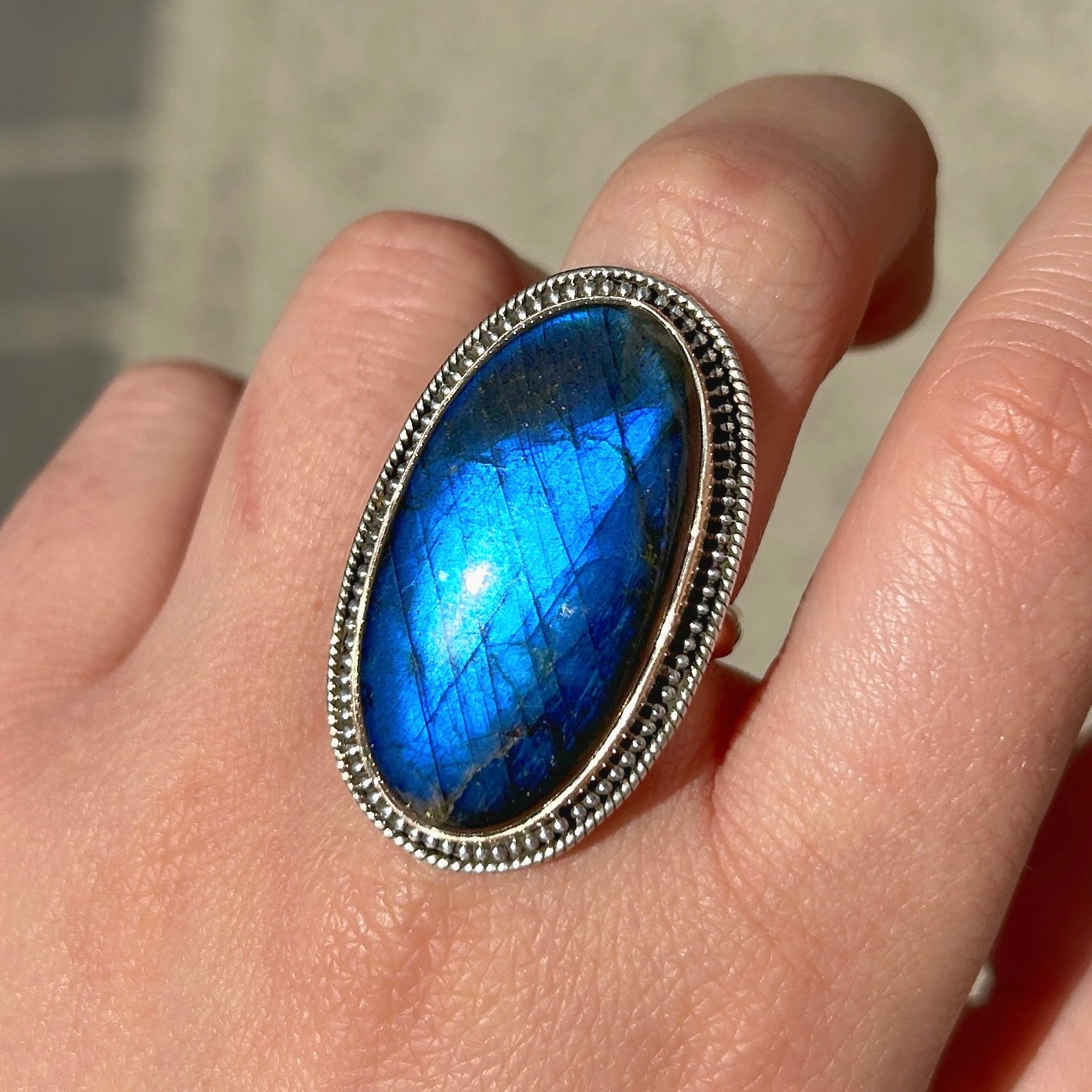 Bague labradorite ovale argent 925 pierre naturelle
