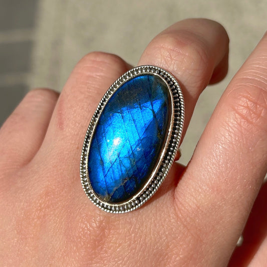 Bague labradorite ovale argent 925 pierre naturelle