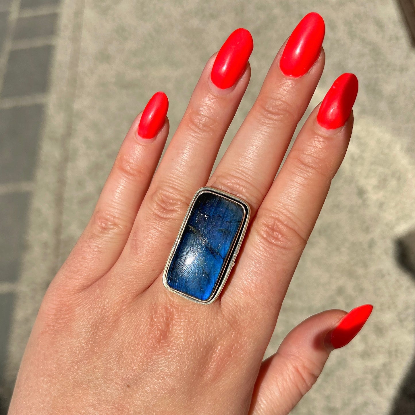 Bague labradorite rectangle argent 925 pierre bleue naturelle