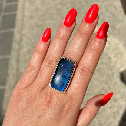 Bague labradorite rectangle argent 925 pierre bleue naturelle