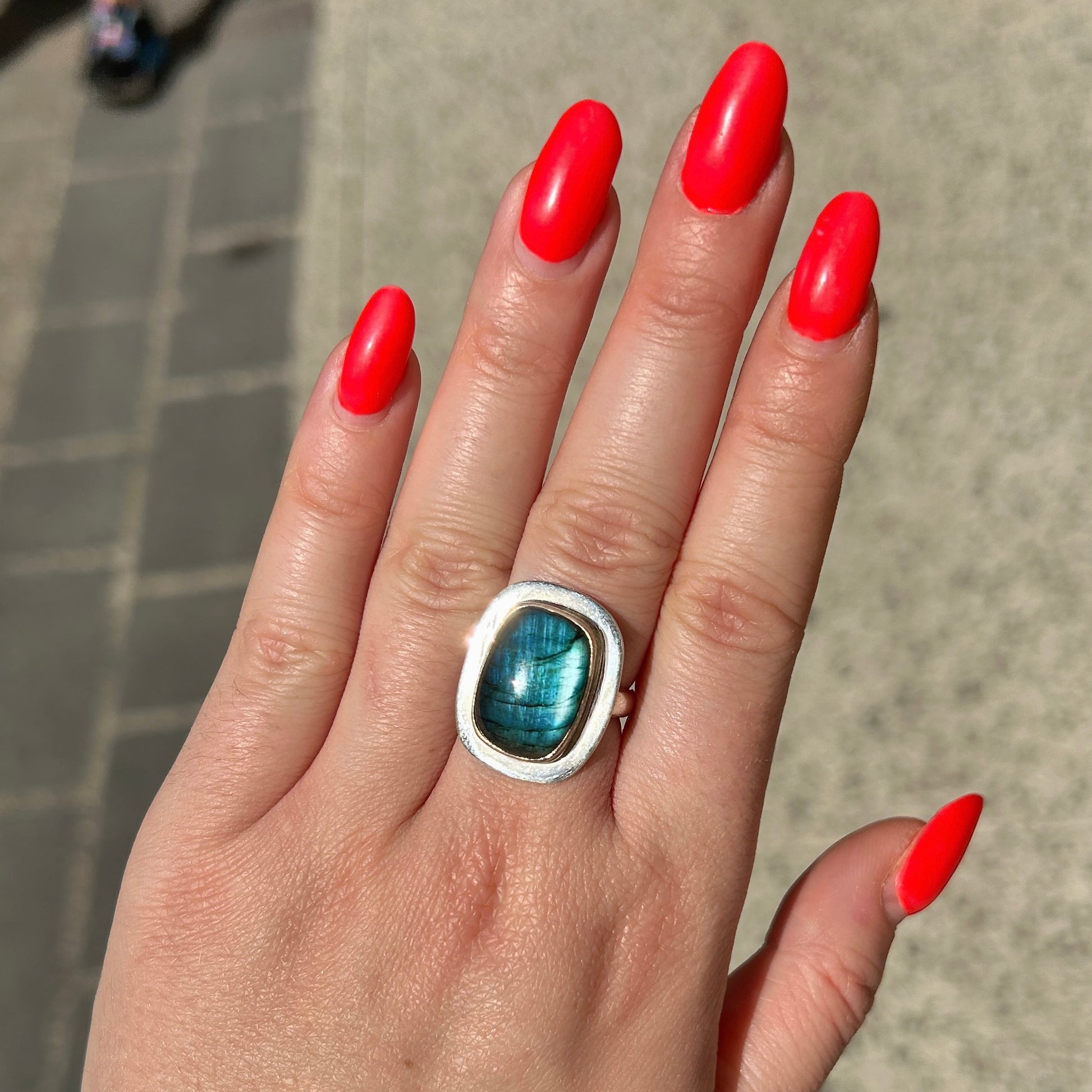 Bague labradorite rectangle XS argent 925 pierre naturelle