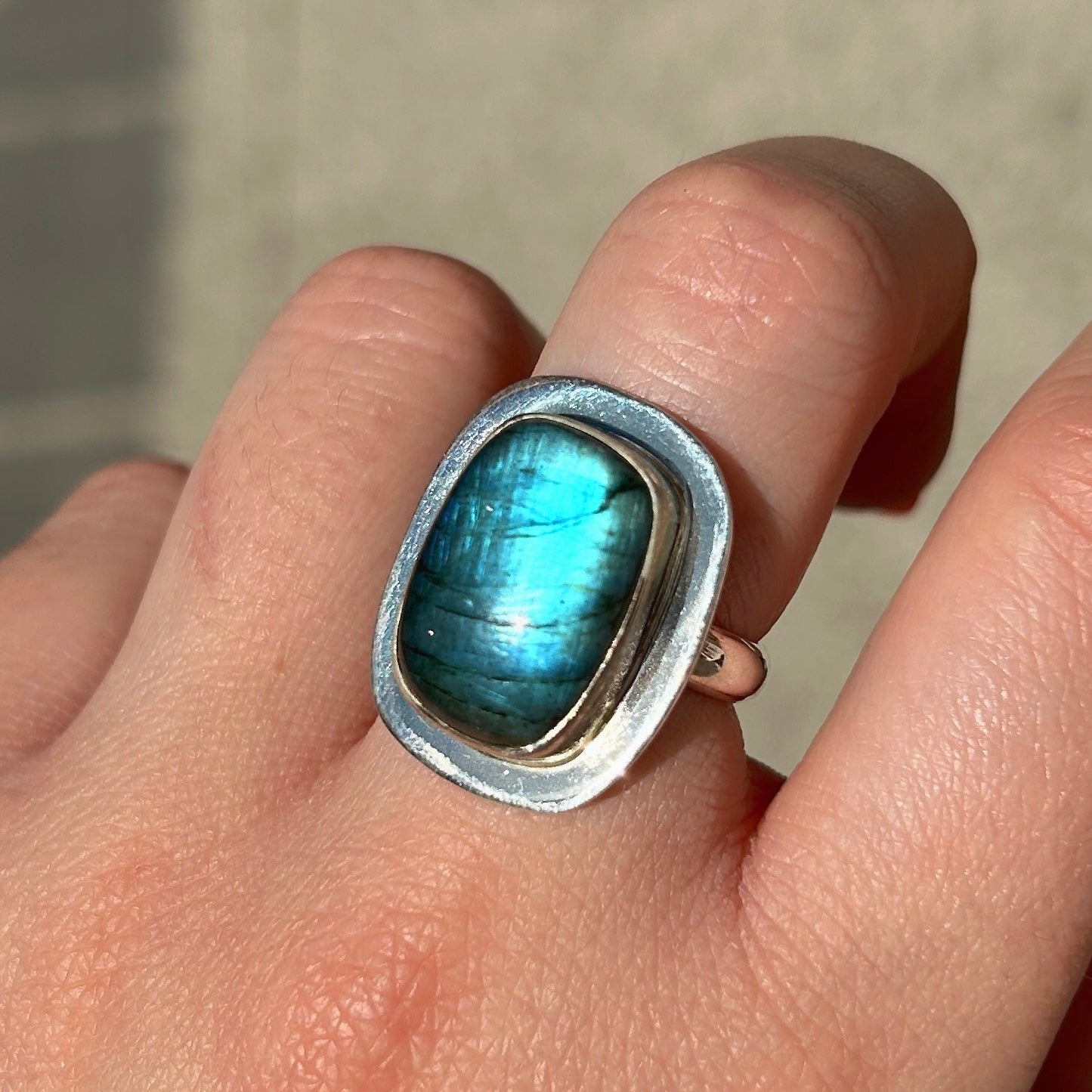 Bague labradorite bleue rectangle femme argent 925