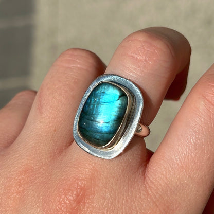 Bague labradorite bleue rectangle femme argent 925