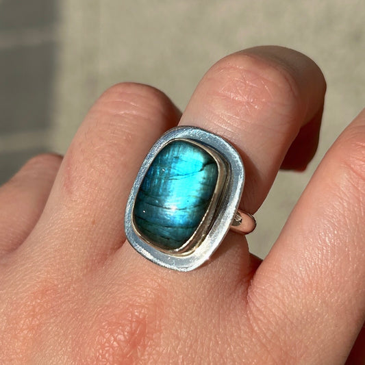Bague labradorite bleue rectangle femme argent 925
