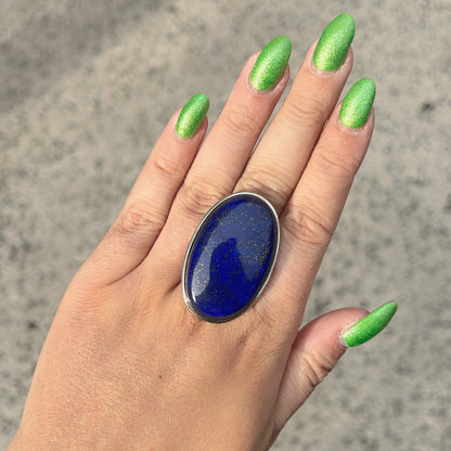 Bague Lapis-Lazuli Ovale XL réglable en argent 925 avec grande pierre naturelle bleue
