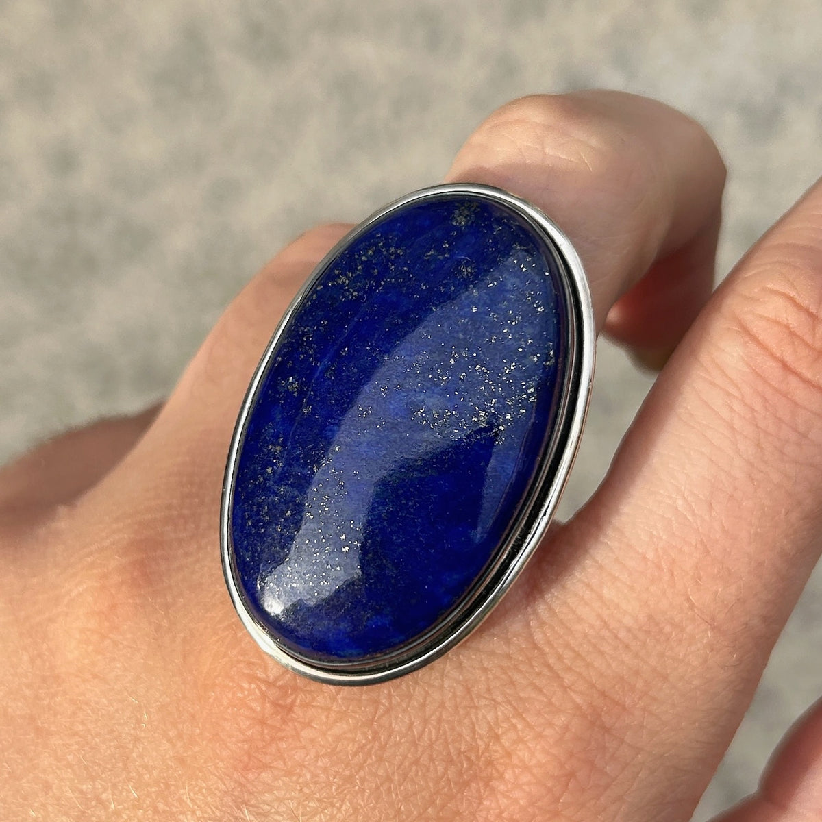Bague Lapis-Lazuli Ovale XL réglable en argent 925 avec grande pierre naturelle bleue
