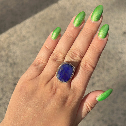 Bague Lapis-Lazuli Rectangle XS réglable en argent 925 avec pierre naturelle bleue
