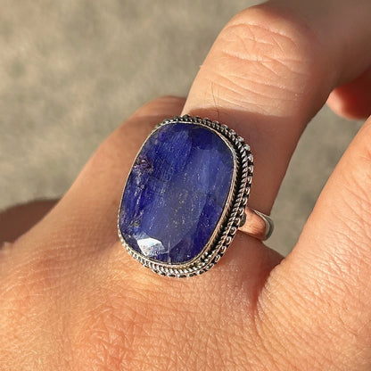 Bague Lapis-Lazuli Rectangle XS réglable en argent 925 avec pierre naturelle bleue
