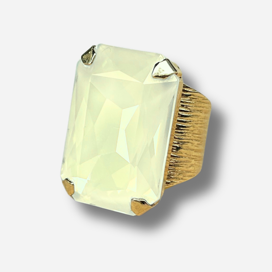 Bague Laya Gold Crézus pierre rectangulaire opaline doré réglable