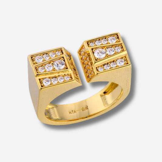 Bague Lenny Mya Bay dorée double plateau pavé de cristaux