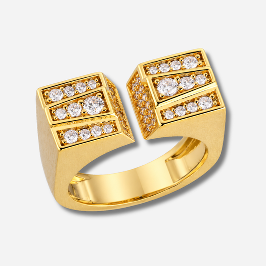 Bague Lenny Mya Bay dorée double plateau pavé de cristaux