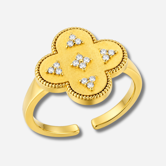 Bague Lucky Mya Bay dorée trèfle serti de cristaux