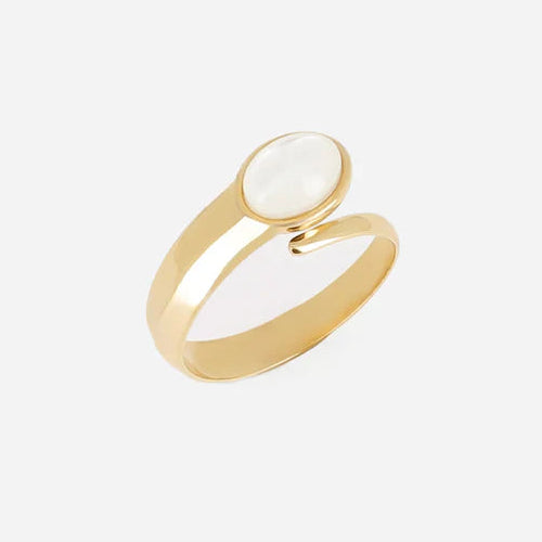 Bague Lunara Zag dorée avec pierre ovale transparente