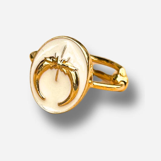 Bague lune etoile email blanc Au Fil de Lo bague fine dorée reglable femme