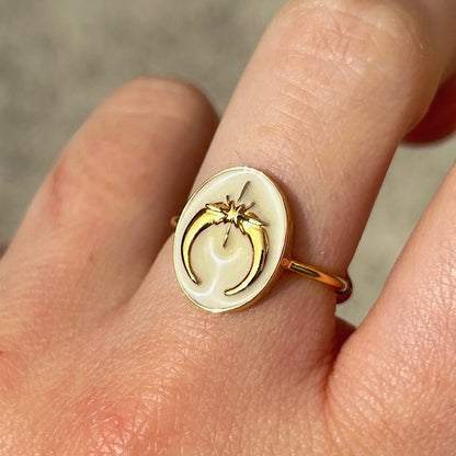 Bague motif lune bijou celeste femme doré blanc