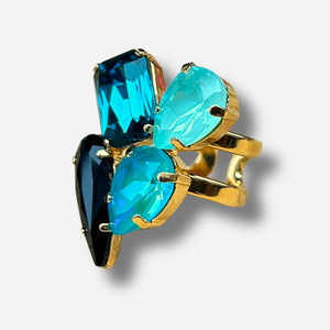 Bague Maelia Bora Crézus pierres bleues turquoise noir doré réglable