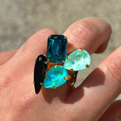 Bague Crézus bleue turquoise dorée