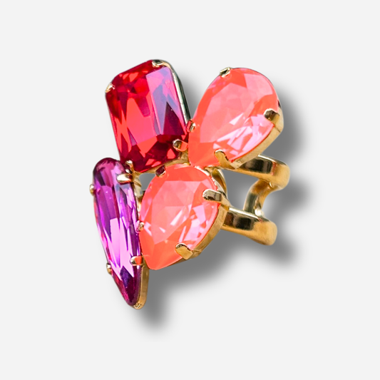 Bague Maelia Flamme Crézus pierres rouge corail fuchsia doré réglable