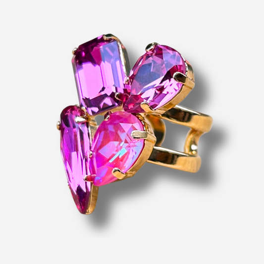 Bague Maelia Framboise Crézus pierres roses fuchsia doré réglable