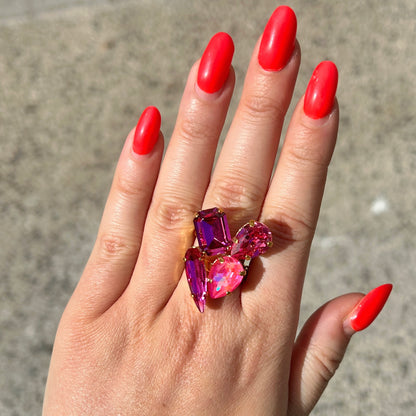 Bague rose fuchsia Crézus dorée
