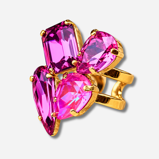 Bague Maelia Framboise Crézus pierres roses fuchsia doré réglable