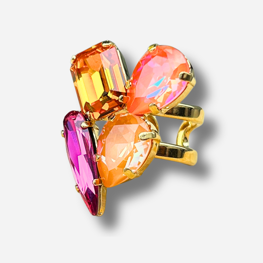 Bague Maelia Hibiscus Crézus pierres orange rose fuchsia doré réglable